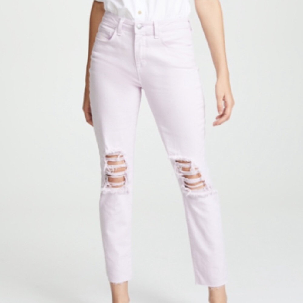 L’AGENCE Luna Lavender Distressed Slim Straight Jeans Size 30
